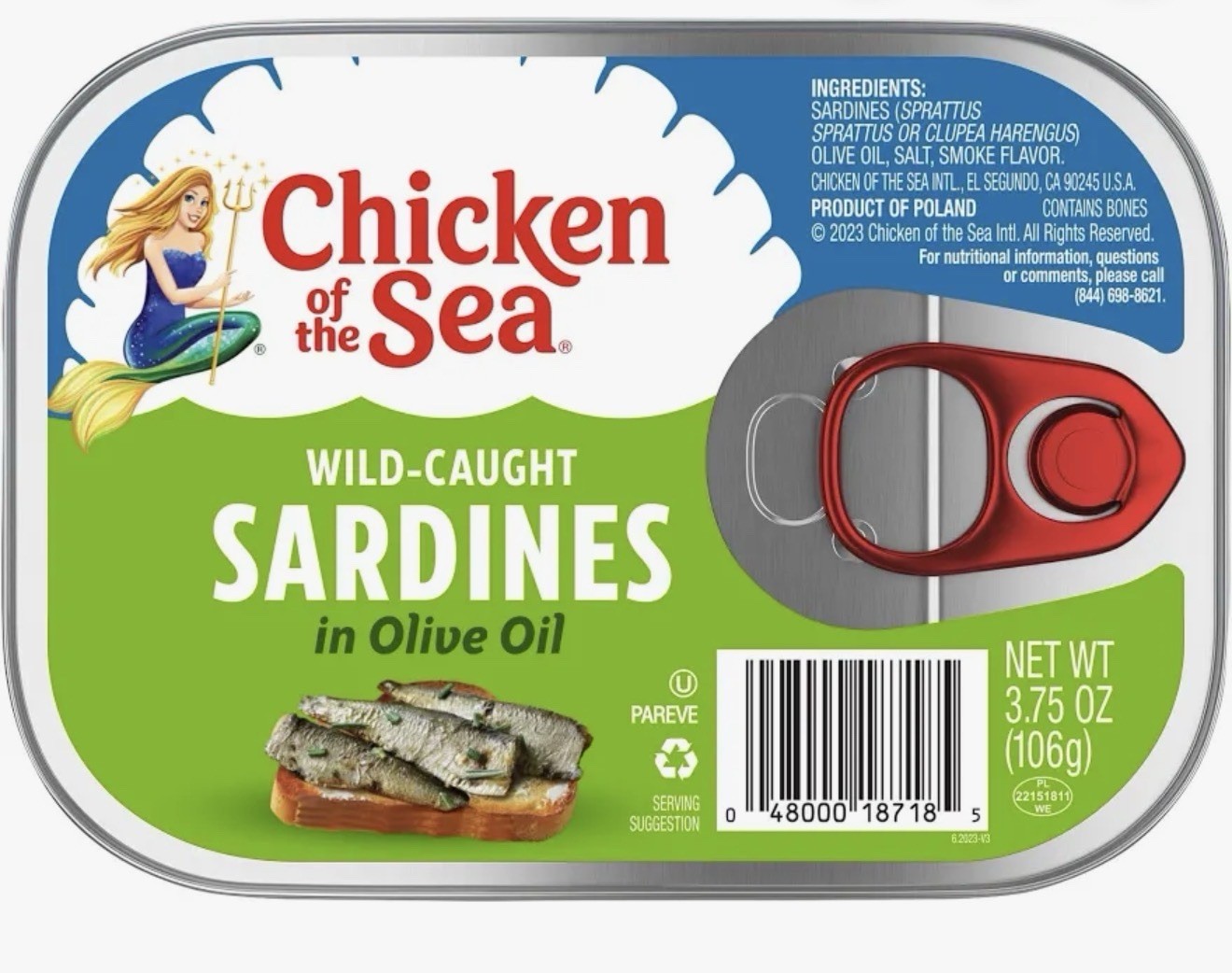 Chicken of the Sea Sardines in Olive Oil, Pack of 18, Best by 06/2028