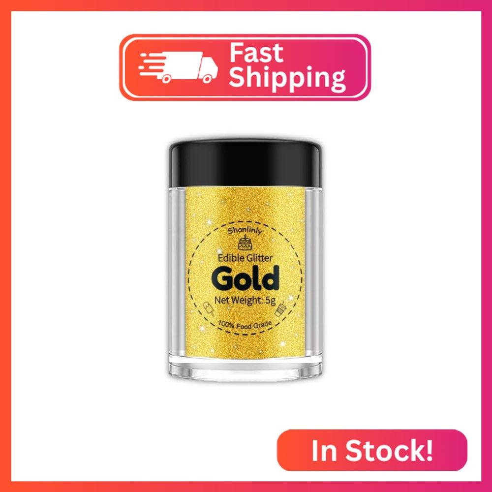 Shanlinly Gold Edible Glitter for Cakes Drinks – Food Grade 5g Shimmer Luster Gl
