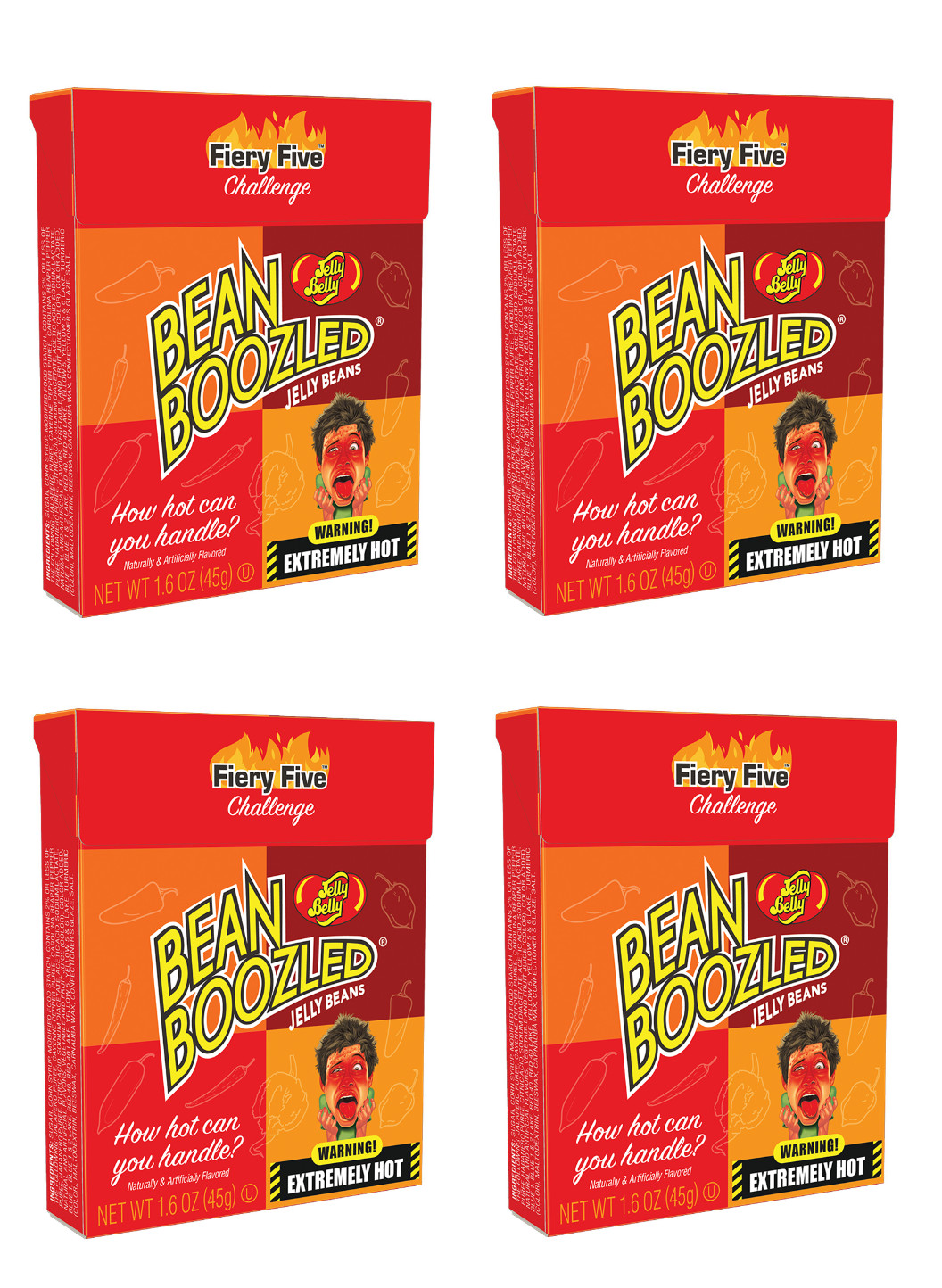 4 packs of Jelly Belly Bean Boozled Fiery Five, 1.6oz. Flip Top Candy Habanero