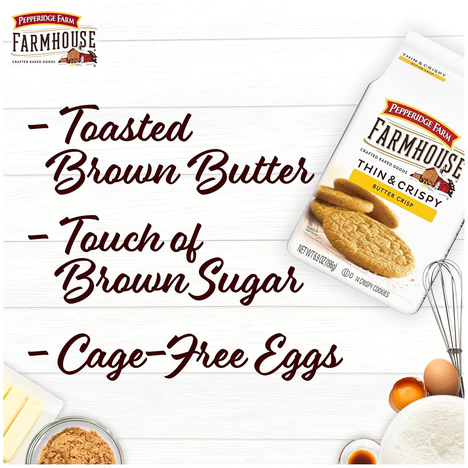 Farmhouse Thin & Crispy Butter Crisp Cookies, 6.9 Oz Bag