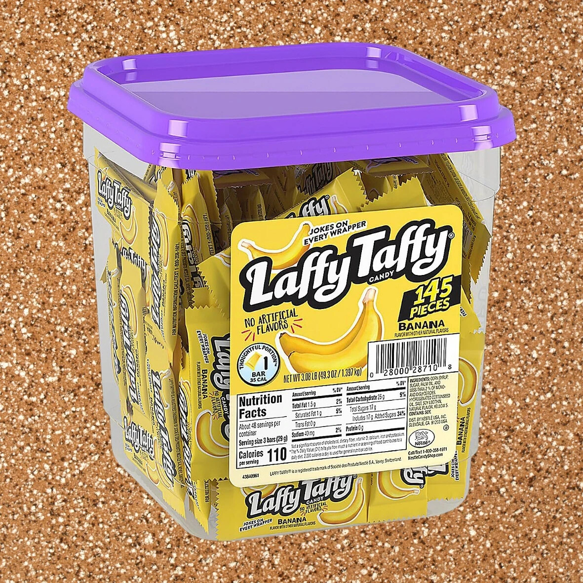 Laffy Taffy Mini Banana Bar Candy Tub 49.3 oz. Bulk 145 Pc.