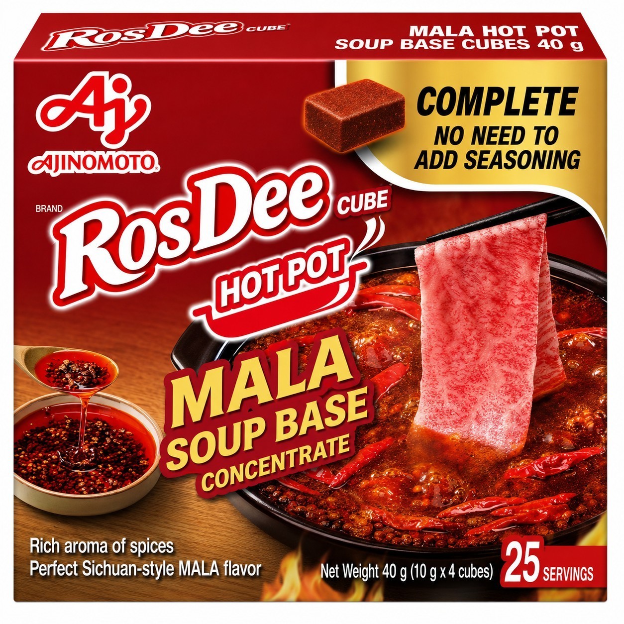 Rosdee Mala Hot Pot Soup Cubes 40g x 12 Boxes Sichuan Hotpot Broth 48Cubes Total