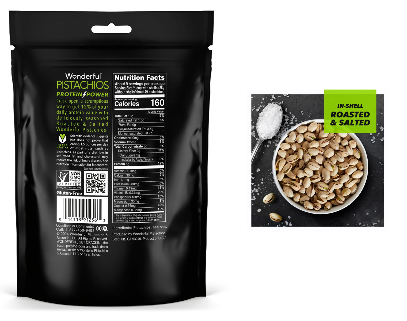 Wonderful Pistachios, In-Shell Roasted & Salted Nuts, 16 Ounce Bag (Pack of 2)