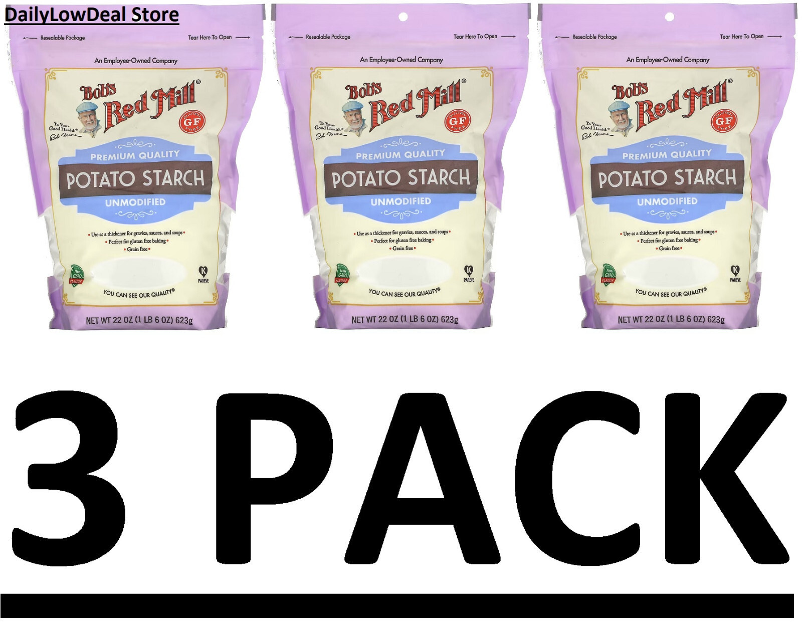 3 PACK – Bob’s Red Mill Potato Starch Unmodified 22 oz Pkg (FRESH)