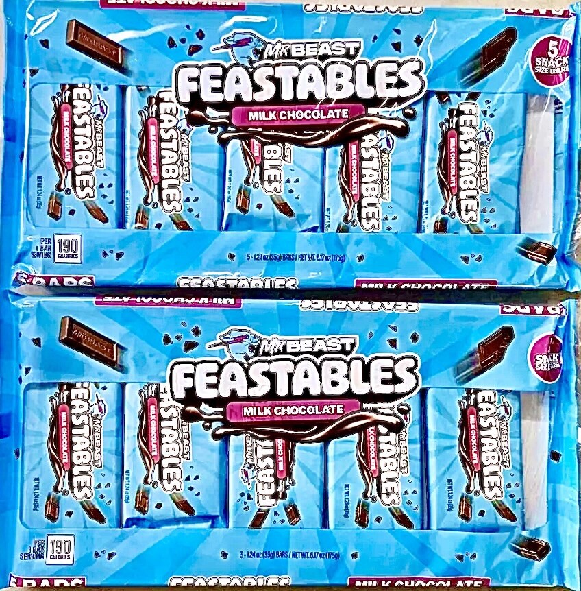 Mr Beast FEASTABLES Milk Chocolate 10 Bars 1.24oz Snack Size, Two 5 Packs