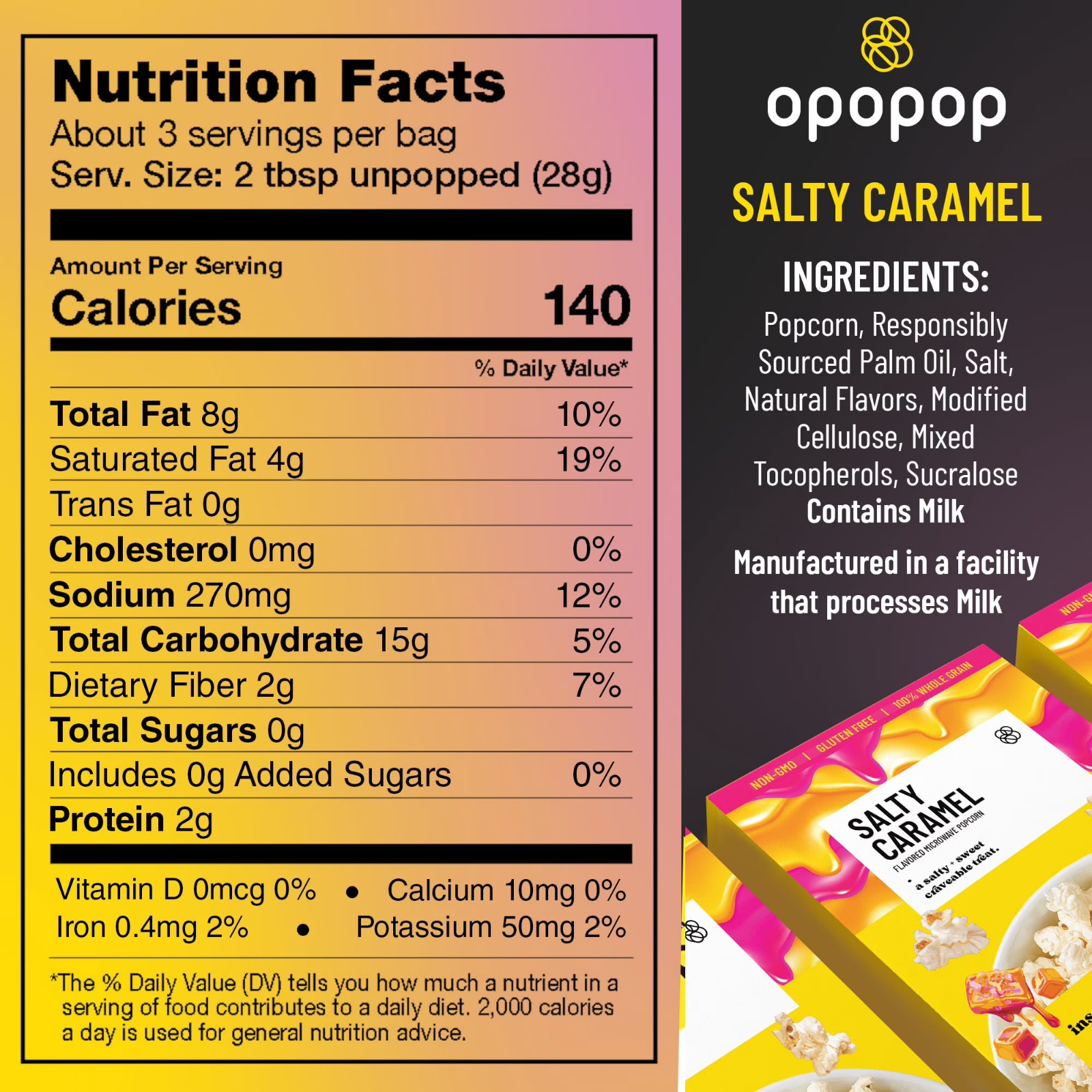 Opopop Microwave Popcorn Salty Caramel Flavor 2.8oz/6ct