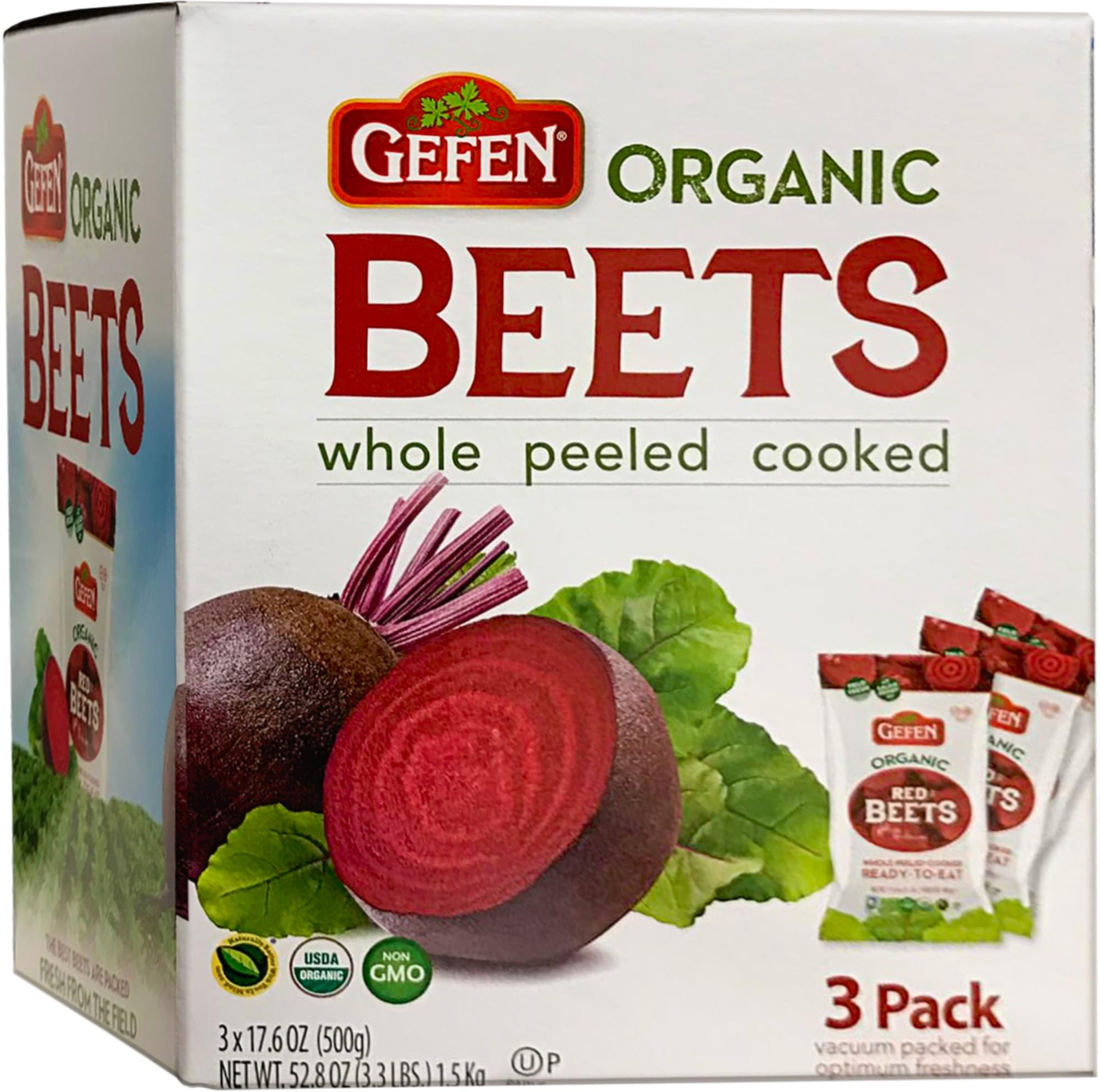Gefen Organic Whole Cooked Beets 3 Pack 1.1 Pound Ready to Eat Non GMO