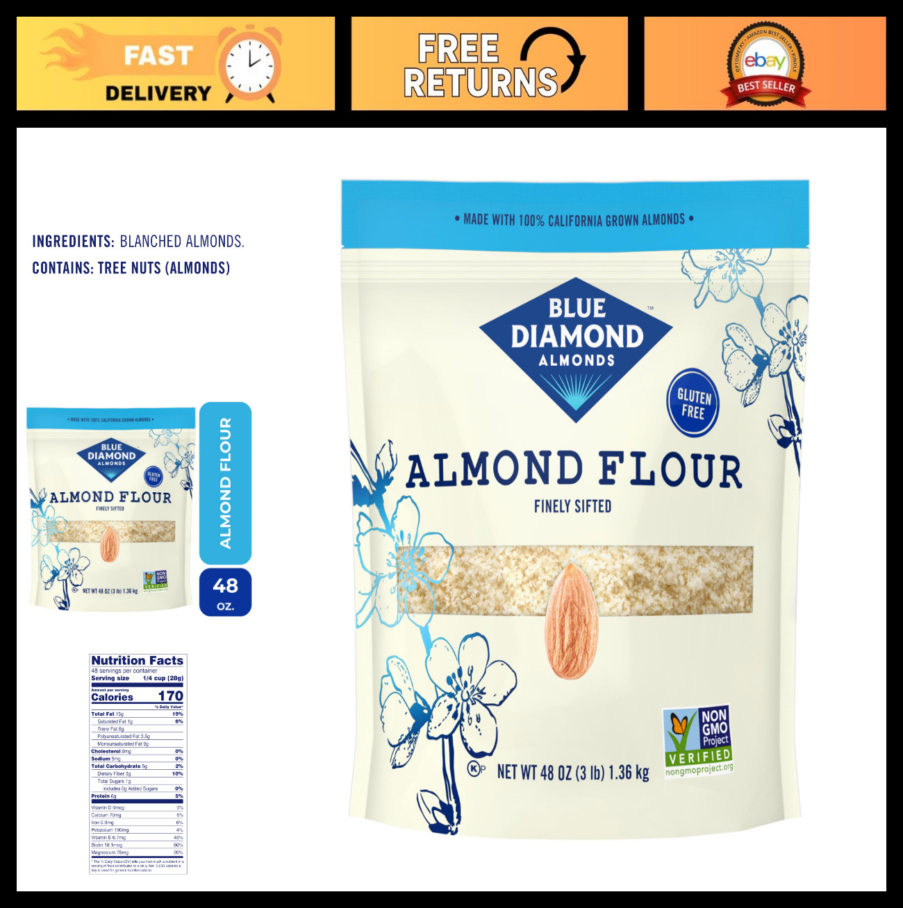 Gluten-Free Blanched Almond Flour, Finely Sifted, 48 oz – Perfect for Baking