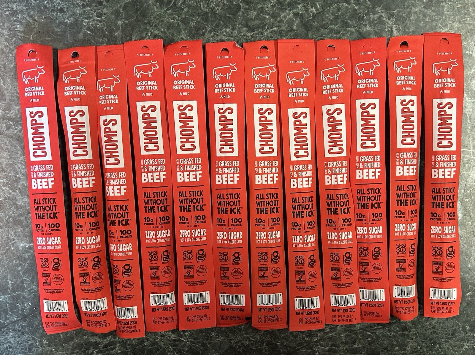 12-Chomps Original Mild Beef Snack Sticks Zero Sugar Non-GMO BB-07/26/2026