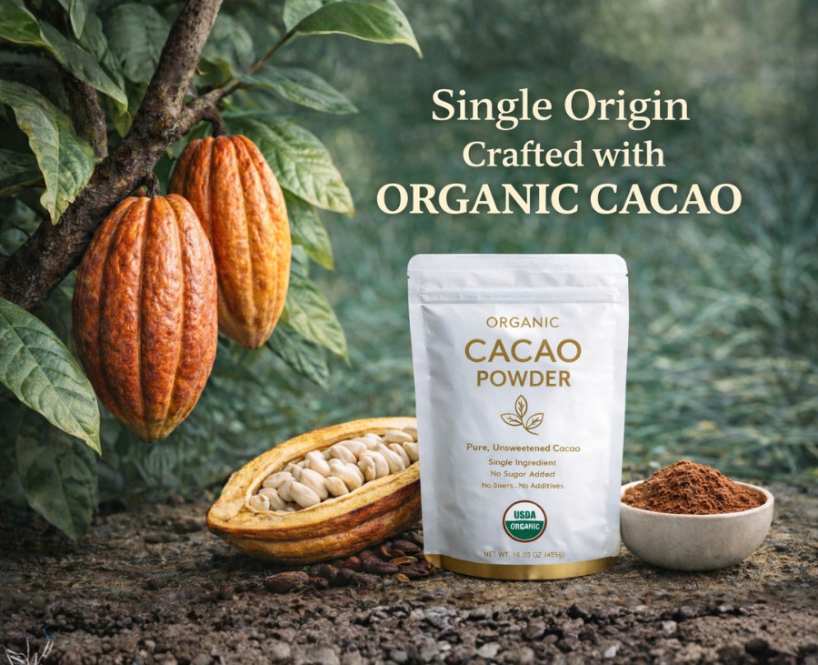 Organic Cacao Powder Unsweetened, Pure Cacao, Single Ingredient, No Sugar Added
