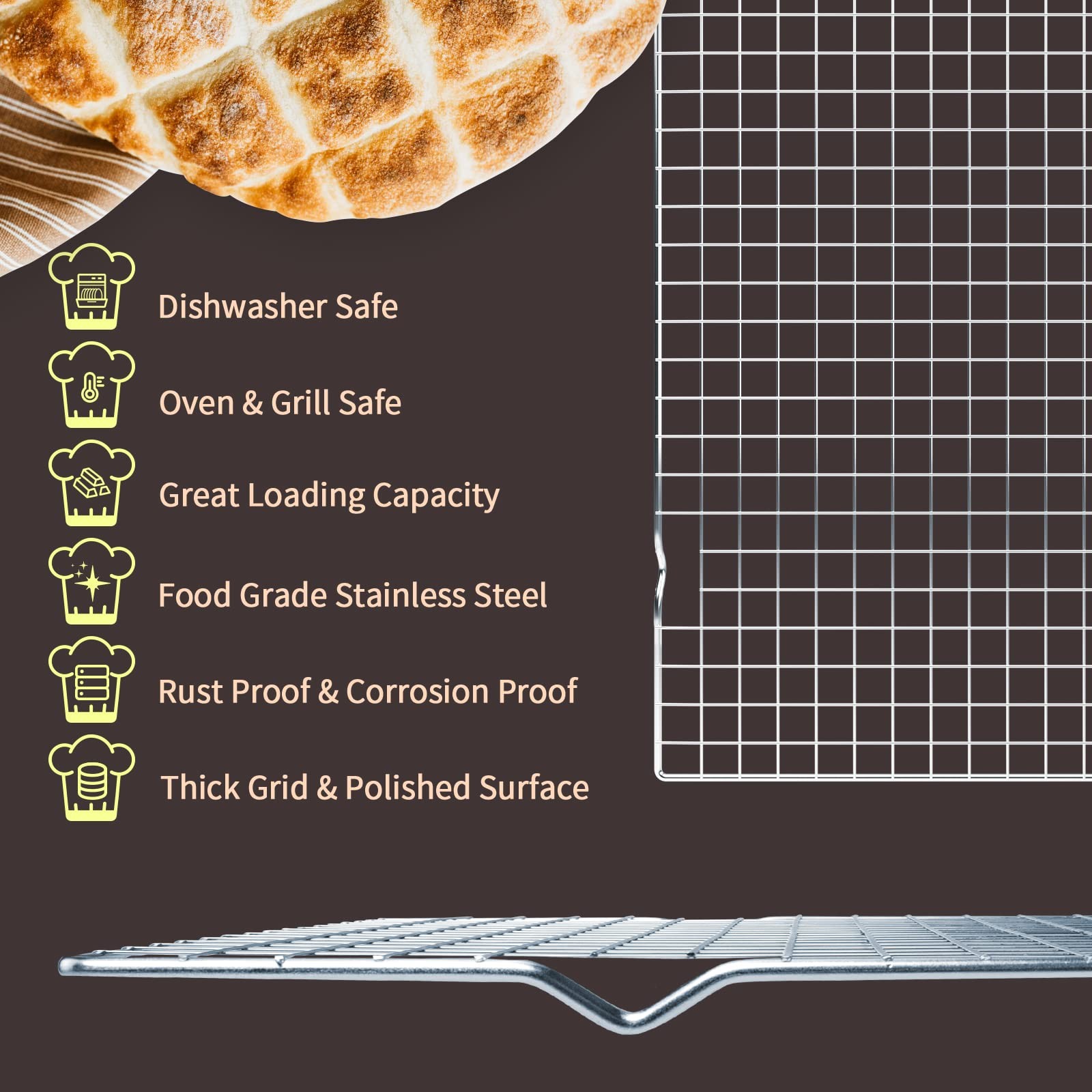 Cooling Rack for Baking 2-Pack, 16×10 Inches Rack, 16″x10″-2PC, Silver