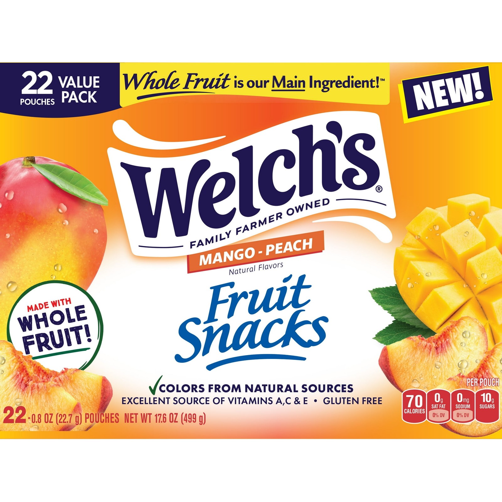 Welch’s Fruit Snacks Mango-Peach – Soft Fruit Snacks, 0.8 oz Each, 22-Count Pack