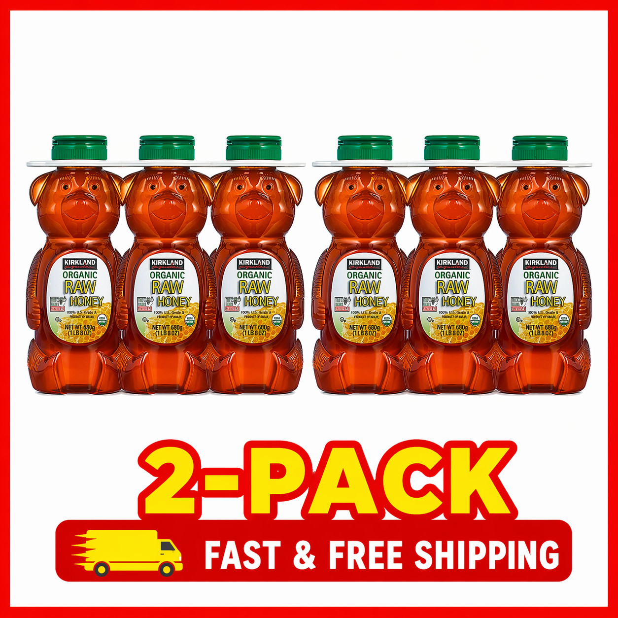 2-Pack Kirkland Signature Organic Raw Honey, 24 oz, 3-count