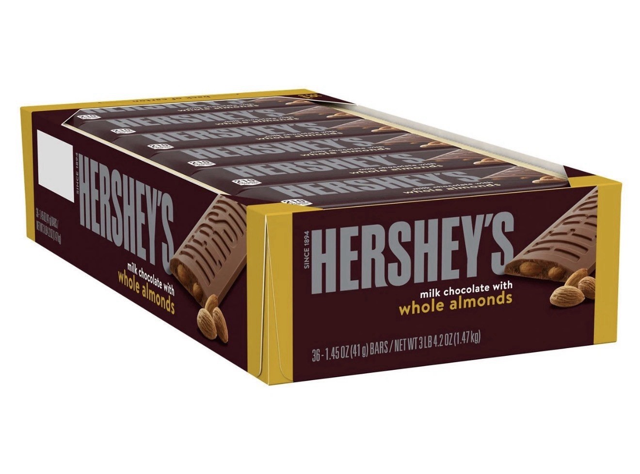 Hershey’s Milk Chocolate with Whole Almonds Bars 36 Pack Box
