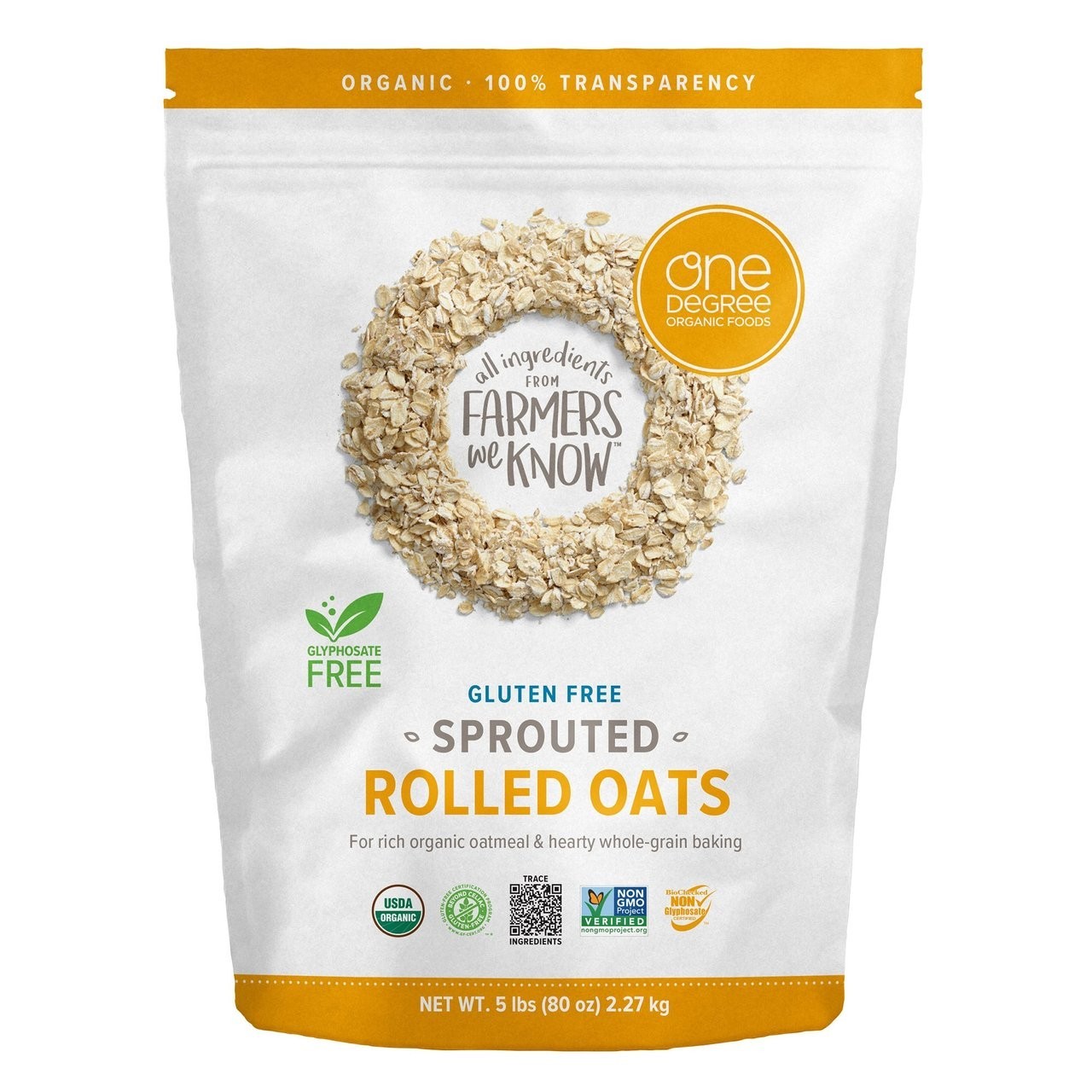 One Degree Organic Gluten Free Sprouted Rolled Oats 5 Lbs (80 Oz) EXP 12/2026