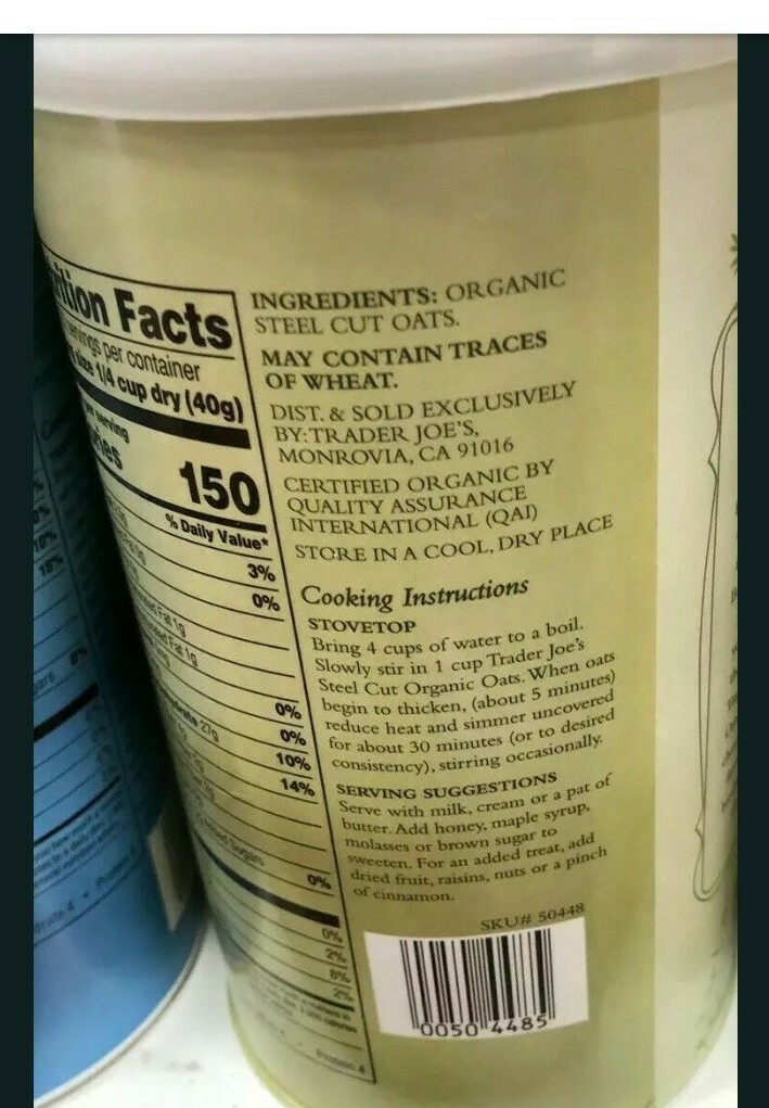 2 Packs Trader Joe’s Organic Steel Cut Oats 30 oz Each Pack