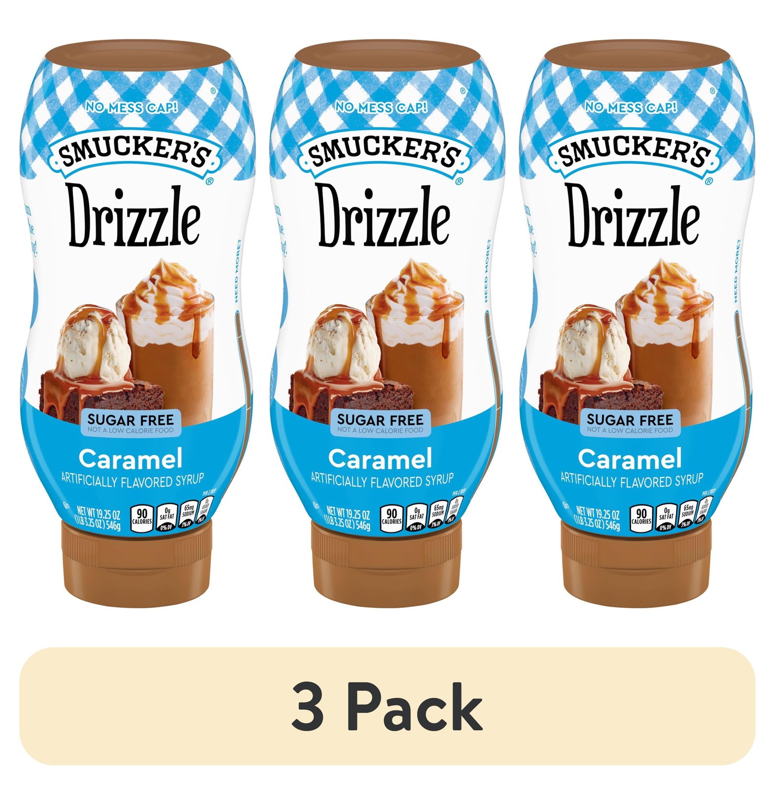 3 Pack Smucker’s Drizzle Sugar Free Caramel Syrup, 19.25oz Squeeze Bottle