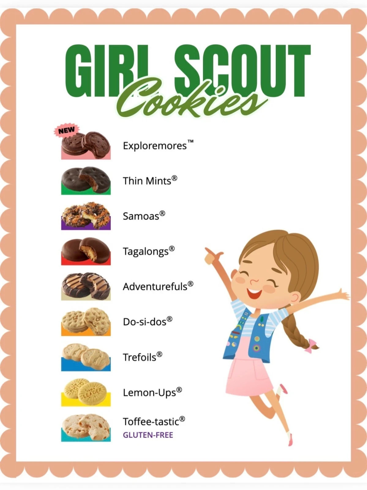2026 Girl Scout Cookies all varieties Thin mint Samoas Tagalong Exploremore New
