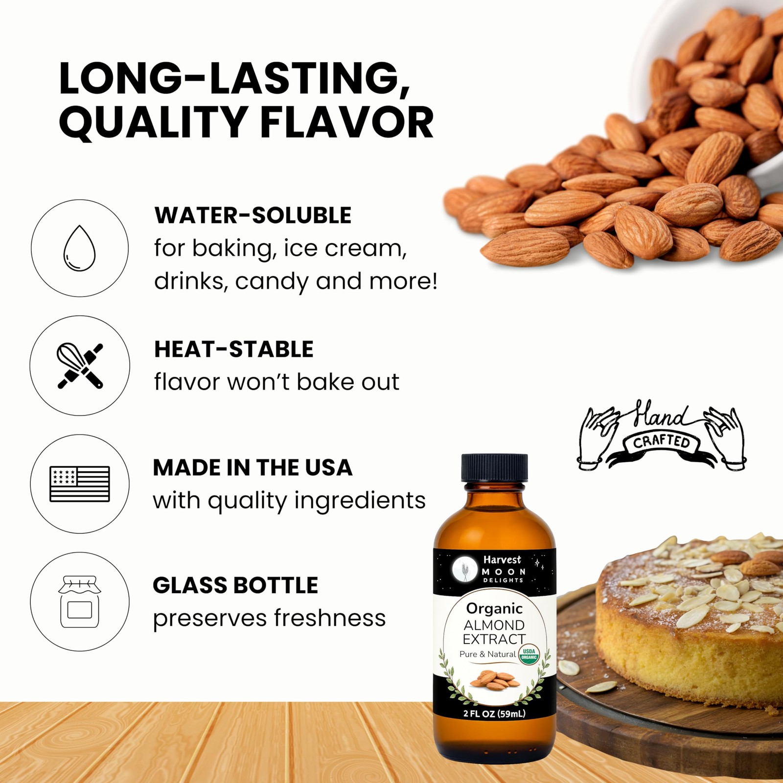 Organic Almond Extract for Baking, Drinks, Ice Cream and Candy – 2 Oz – – Alm…