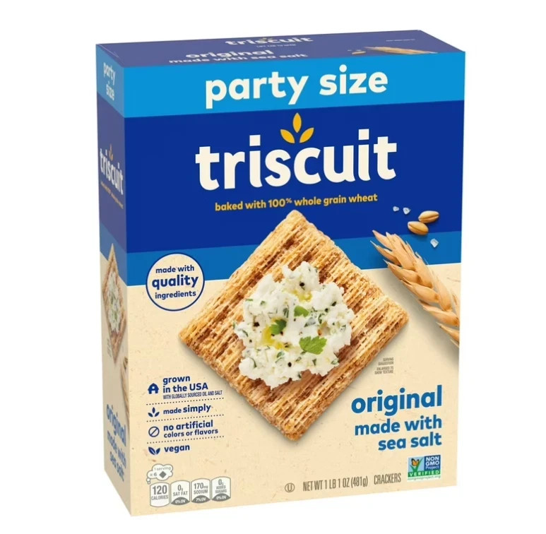 Triscuit Original Whole Grain Wheat Crackers, Vegan Crackers, Party Size, 17 oz