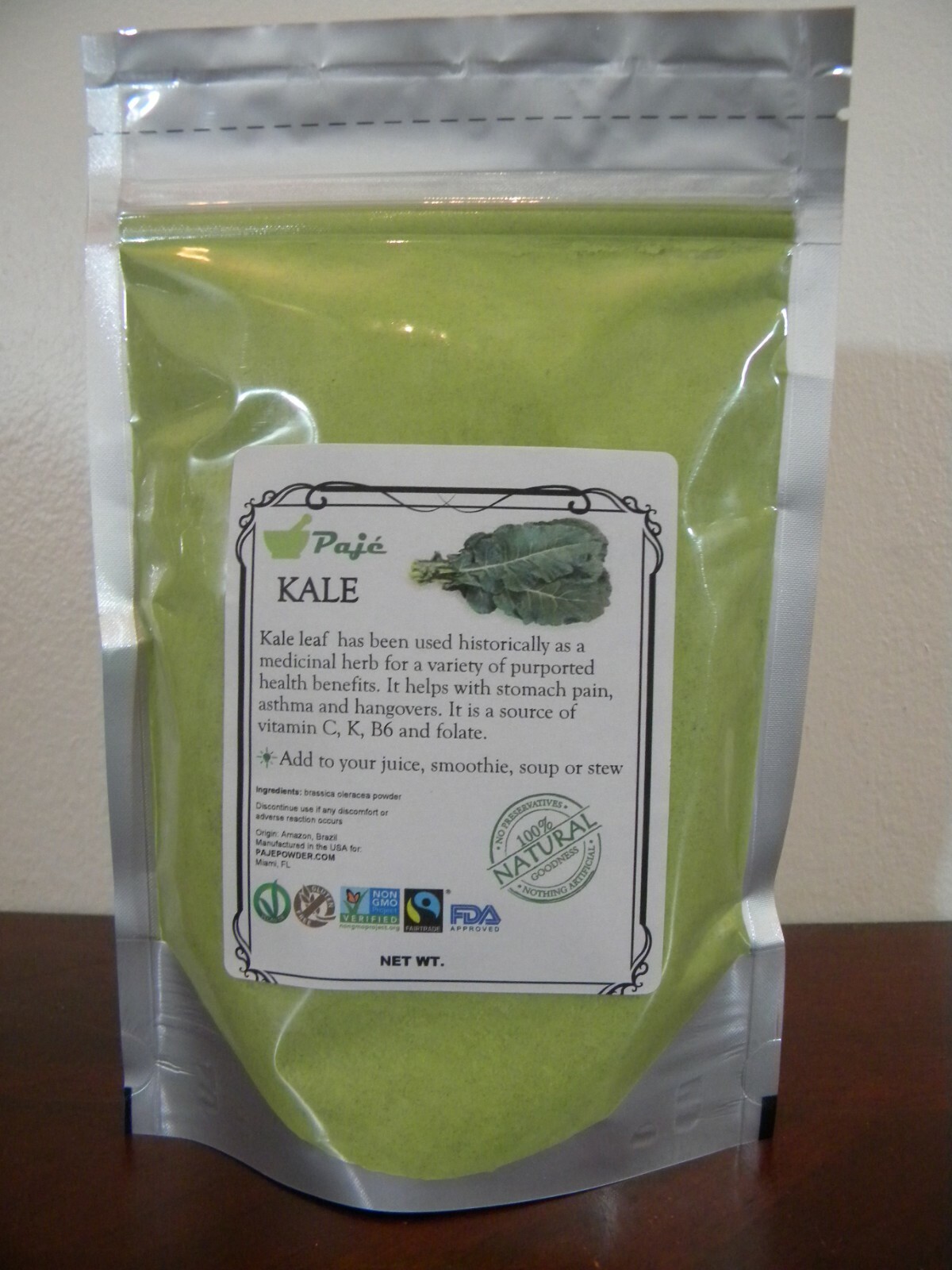 KALE powder 8oz – 1/2 lb gluten free, non-GMO PAJE POWDER produce from BRAZIL