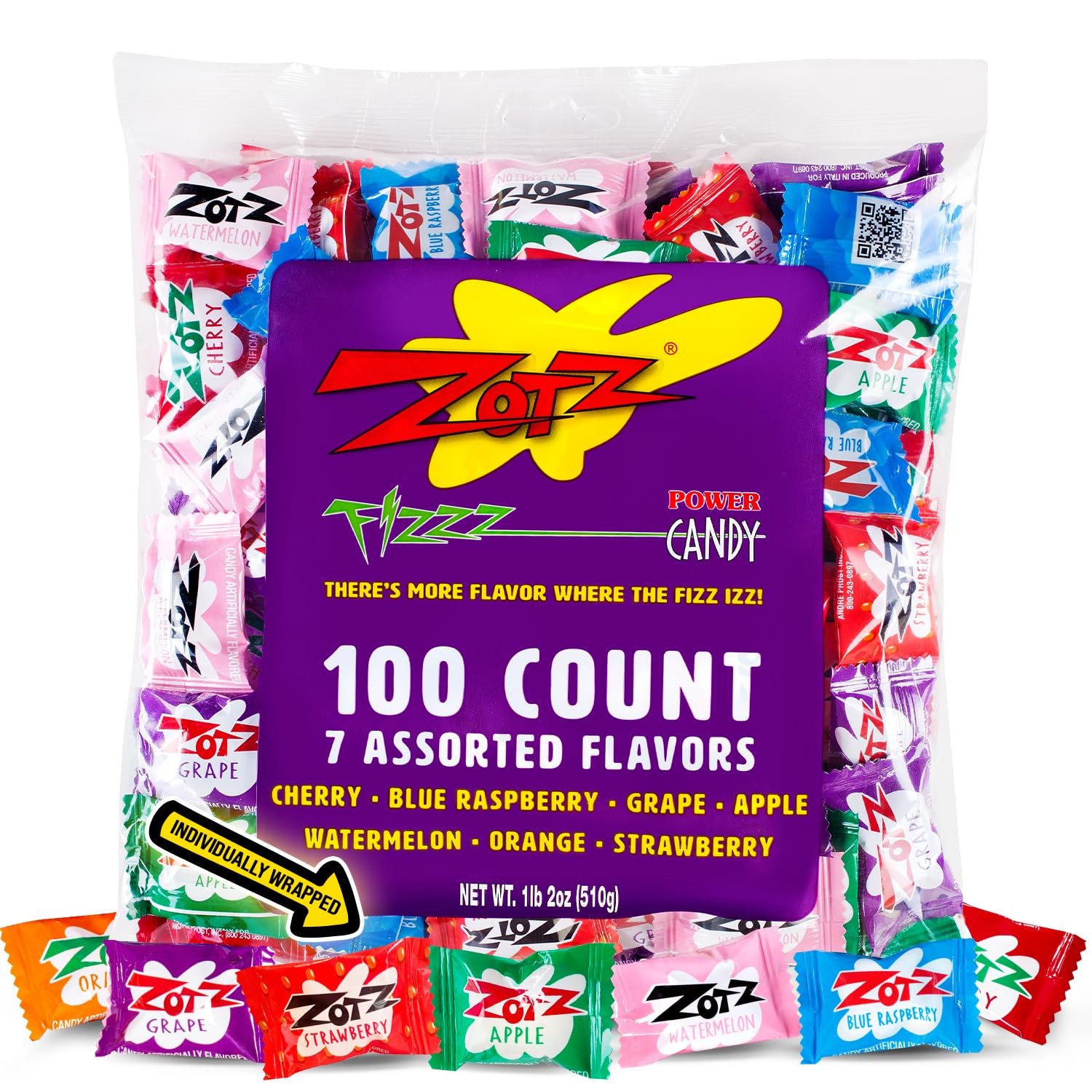 Zotz Fizzy Bulk 100 Count (Pack of 1), Orange, Red, Purple, Pink, Blue, Green