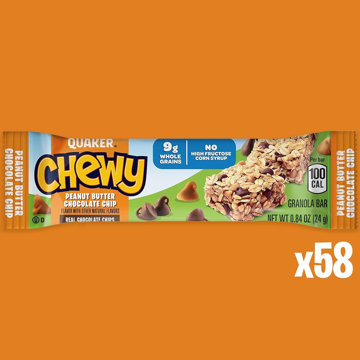 Peanut Butter Chocolate Chip Chewy Granola Bars – 58 Individually Wrapped Snacks