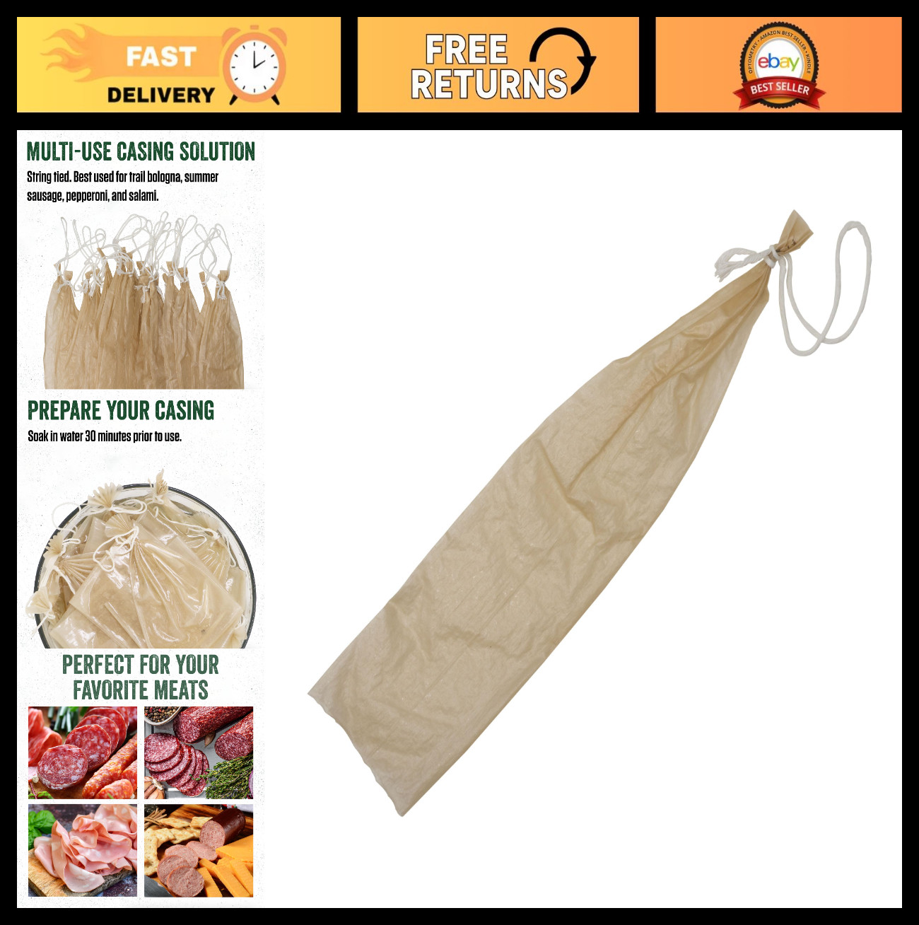 Clear Fibrous Sausage Casings 1.5″ x 12″ – Non-Edible, 25 Count for Summer Sausa