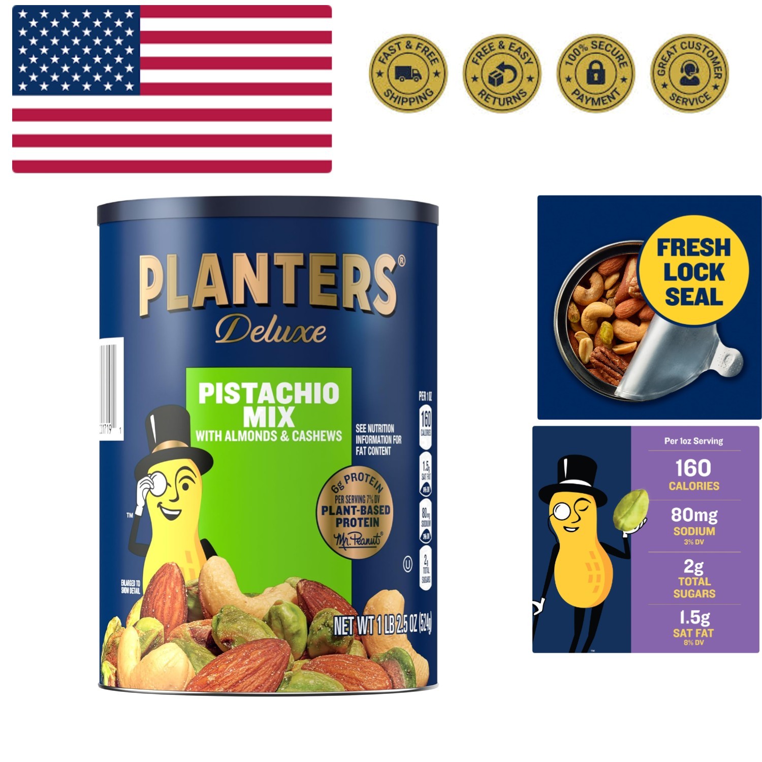 Pistachio Nuts Lovers Nut Mix with Pistachios no shell, Almonds & Cashews, Pa…