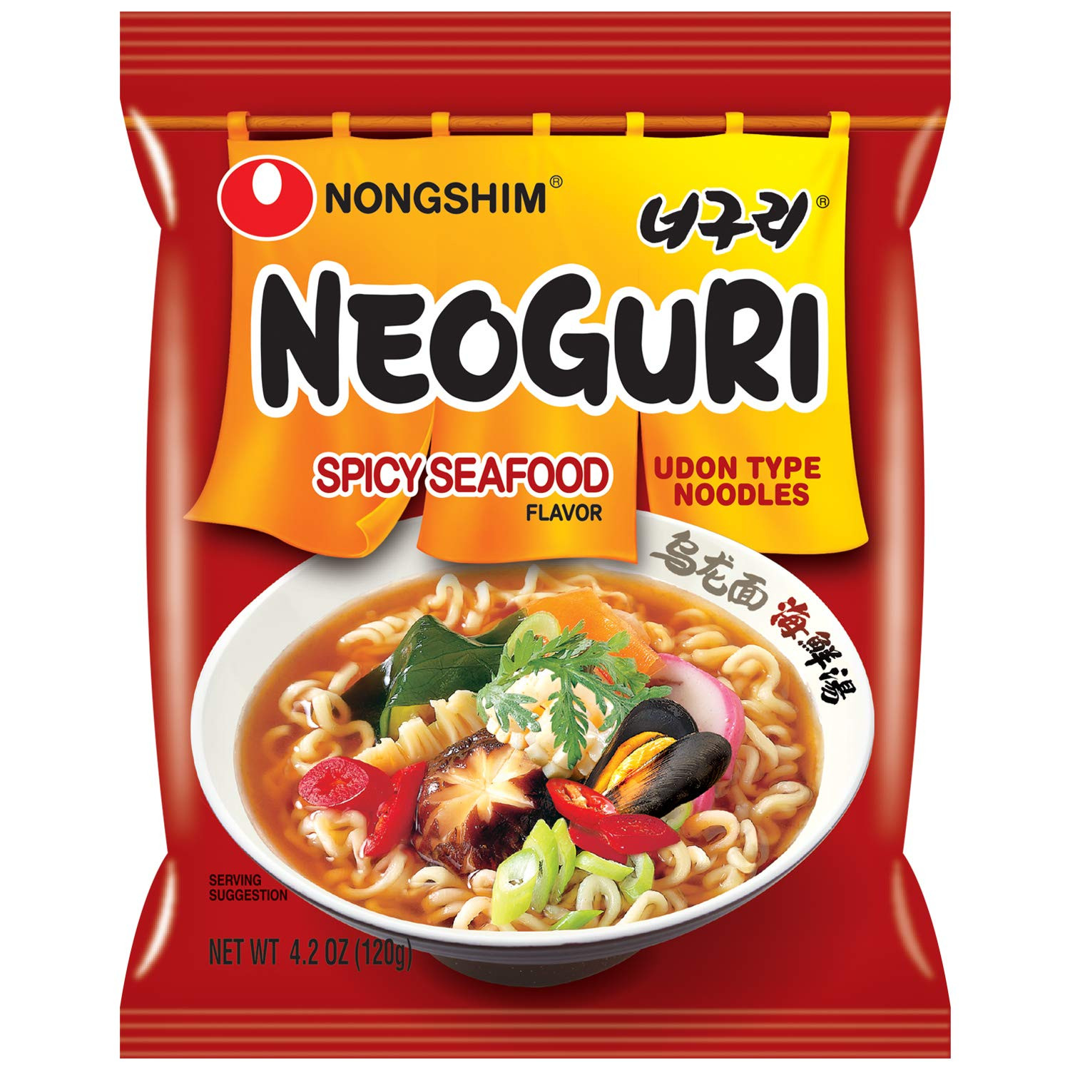 Neoguri, Udon Type Noodles, Spicy Seafood, 4 Bags, 4.23 oz (120 g) Each