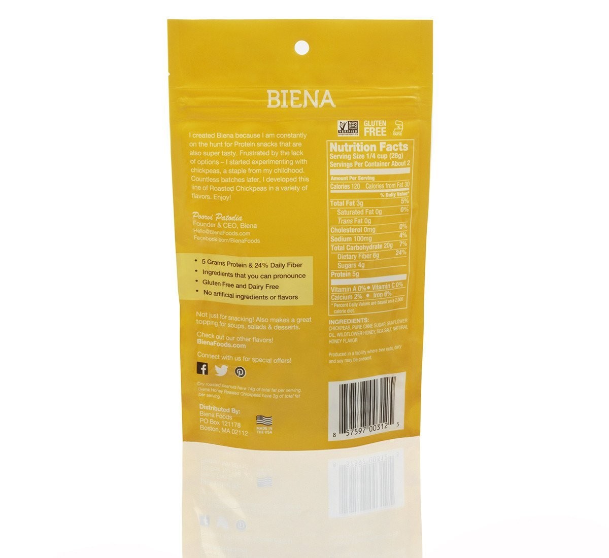 [1 unit] Biena Chickpea Snacks, Honey Roasted, 5 Ounce