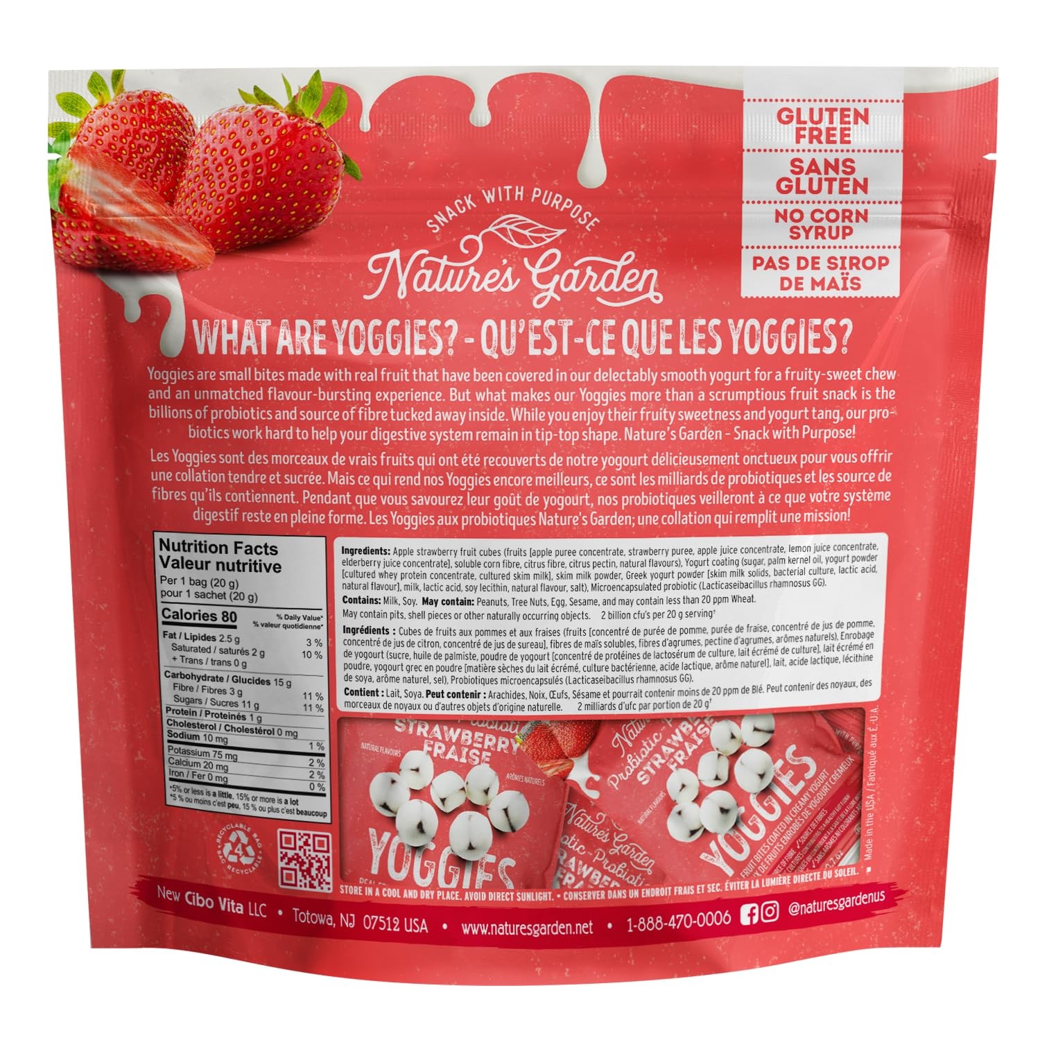 Nature’s Garden Probiotic Strawberry Yoggies, 21oz (30 x 0.7oz), Yoggie Bites