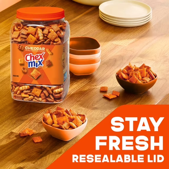 Chex Mix Cheddar Savory Snack Mix, Salty Snacks Tub, 20 oz