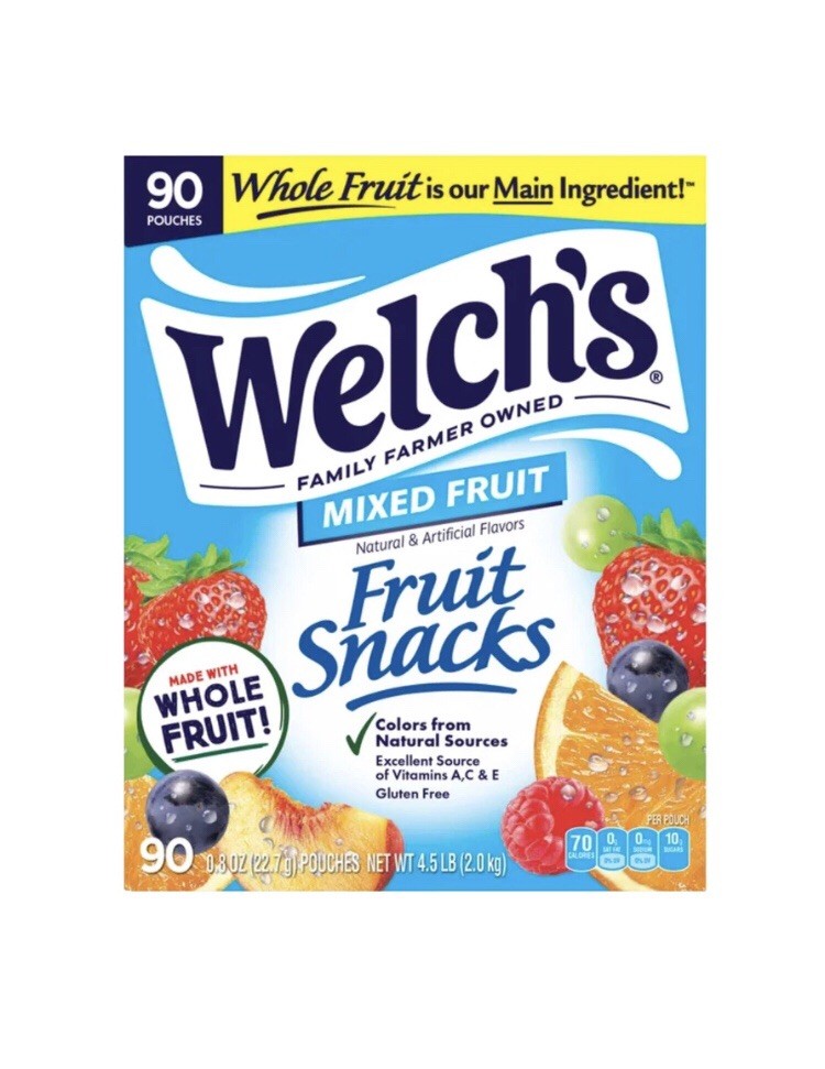 Welch’s Mixed Fruit Snacks 90 Pouches 0.8 oz Made With Real Fruit Vitamins A C E