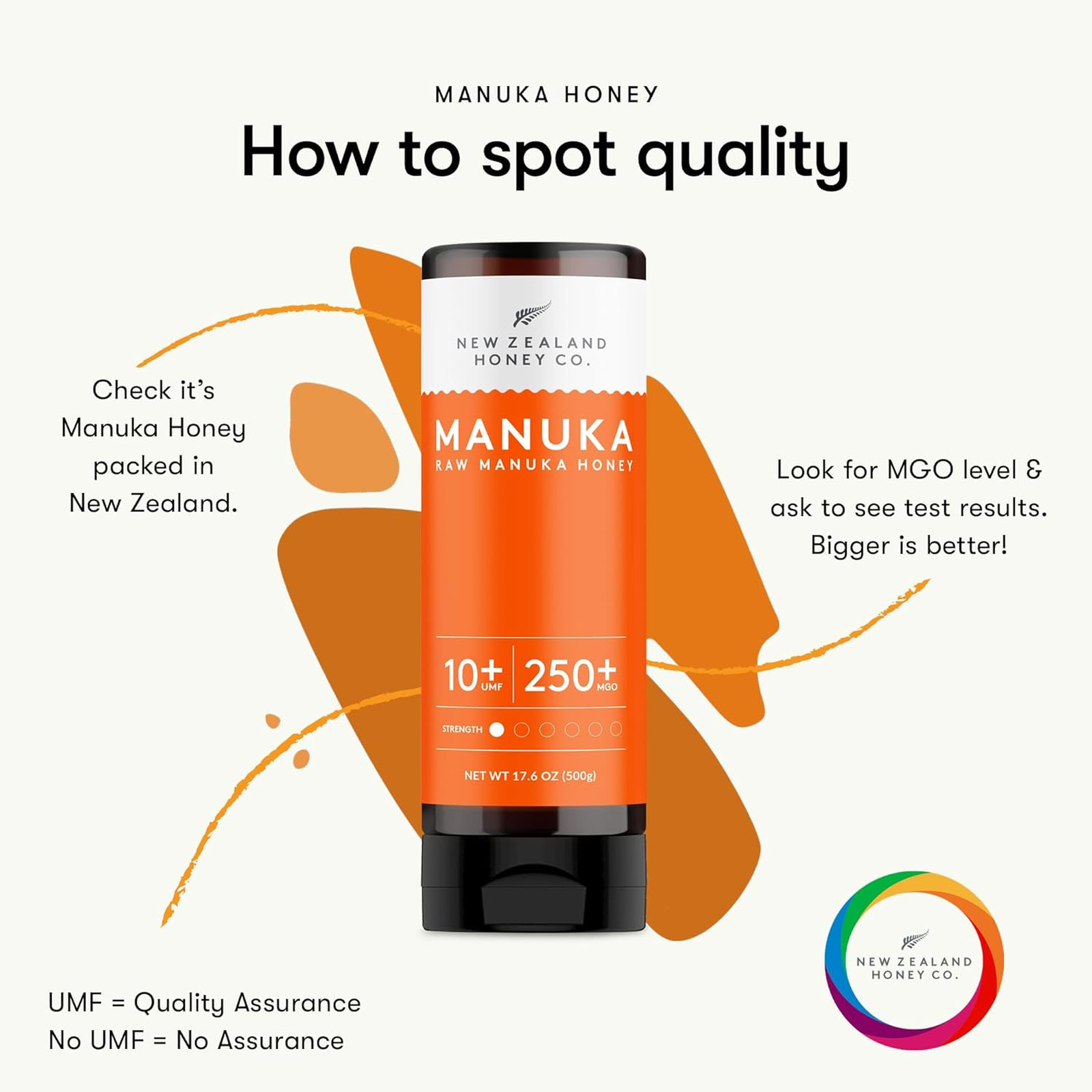 Pure Manuka Honey Squeeze Bottle UMF 10 plus MGO 250 grams 17.6 oz 1.1 lb