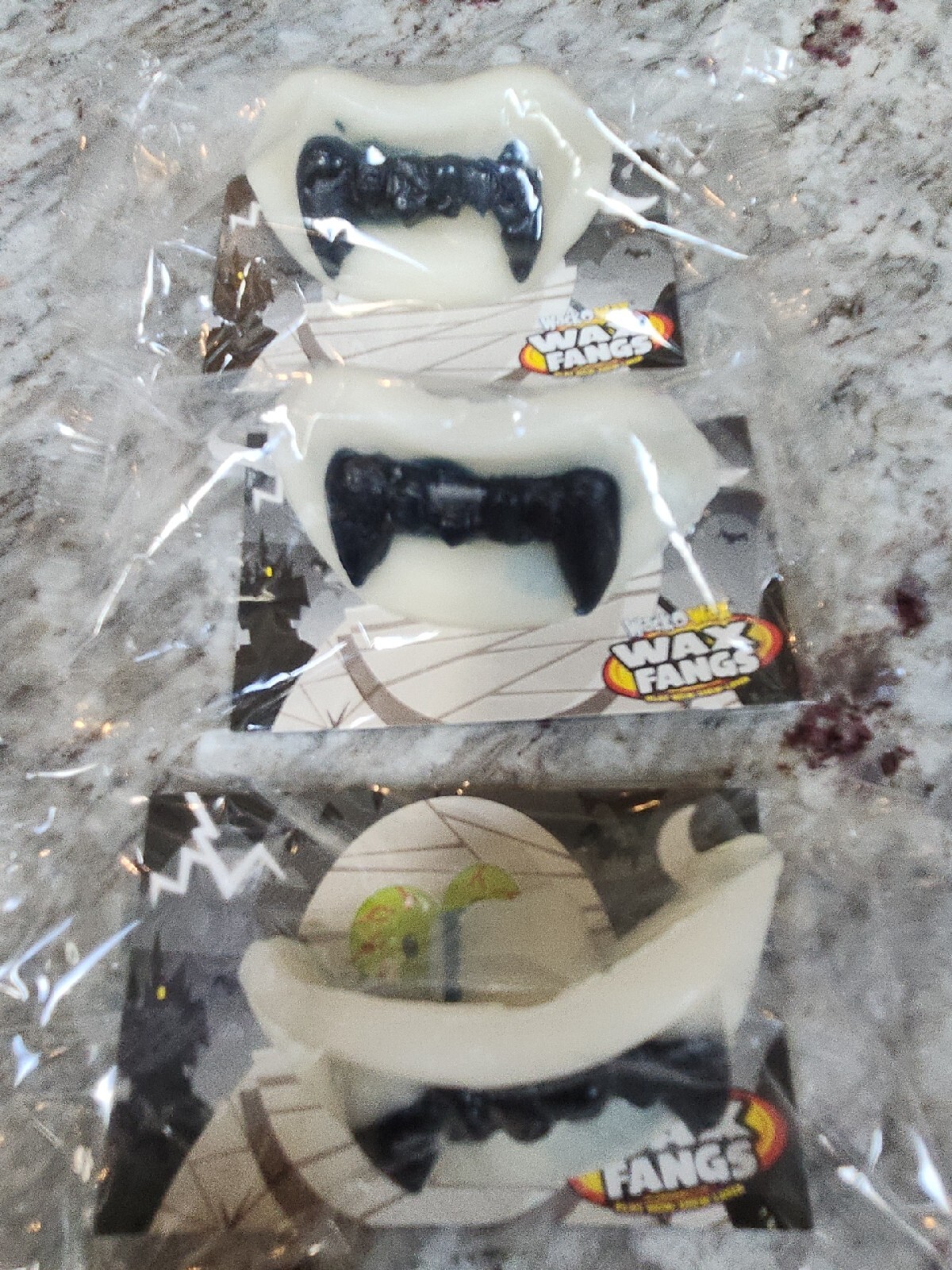 3 PACK WACK-O-WAX Lips, WHITE LIPS BLACK WAX FANGS, Halloween Candy
