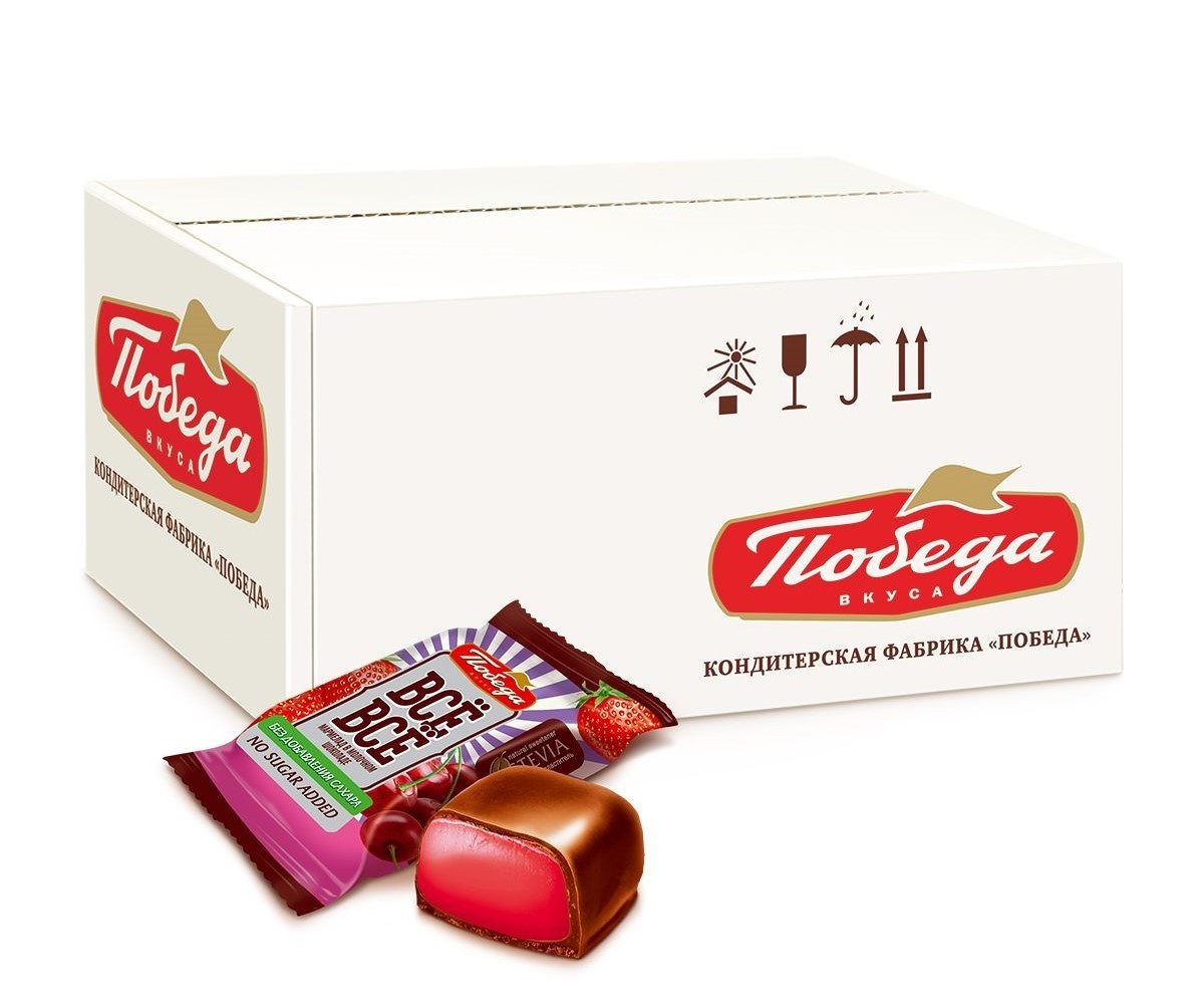 Chocolate Covered Jelly Candies “Vse-Vse” Cherry & Strawberry Sugar Free 180g*4