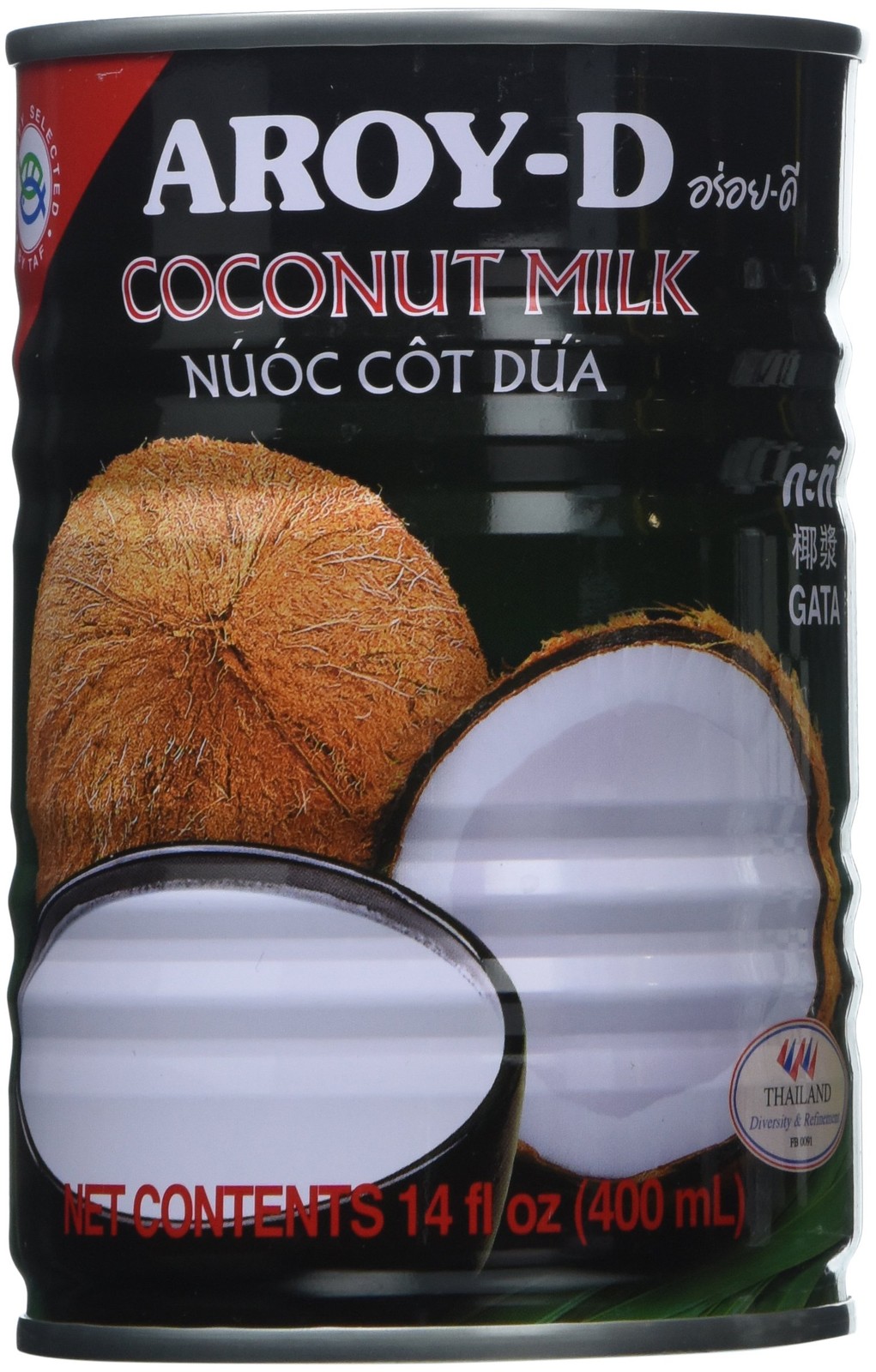 AROY-D Coconut Milk 13.5 Oz Can (Pack of 6) 14 Fl