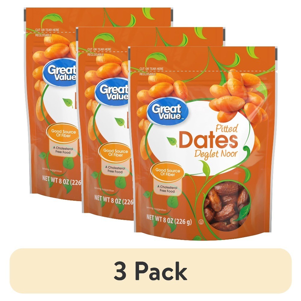 Pitted Deglet Noor Dates, Dried Fruit Snacks, Sweet and Juicy, 8 oz Pack