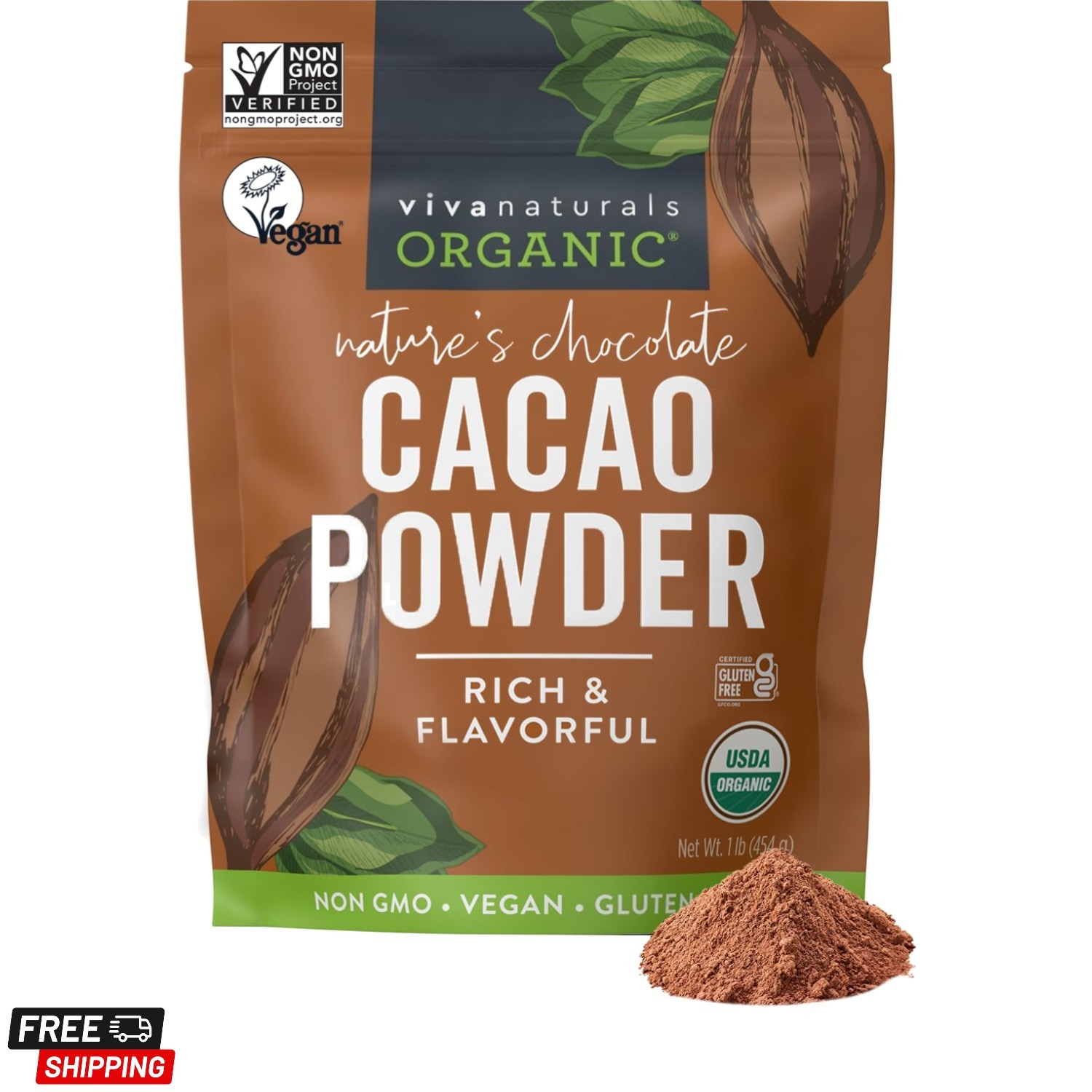 Organic Cacao Powder, 1lb – Unsweetened Cacao Powder With Rich Dark Chocolate…