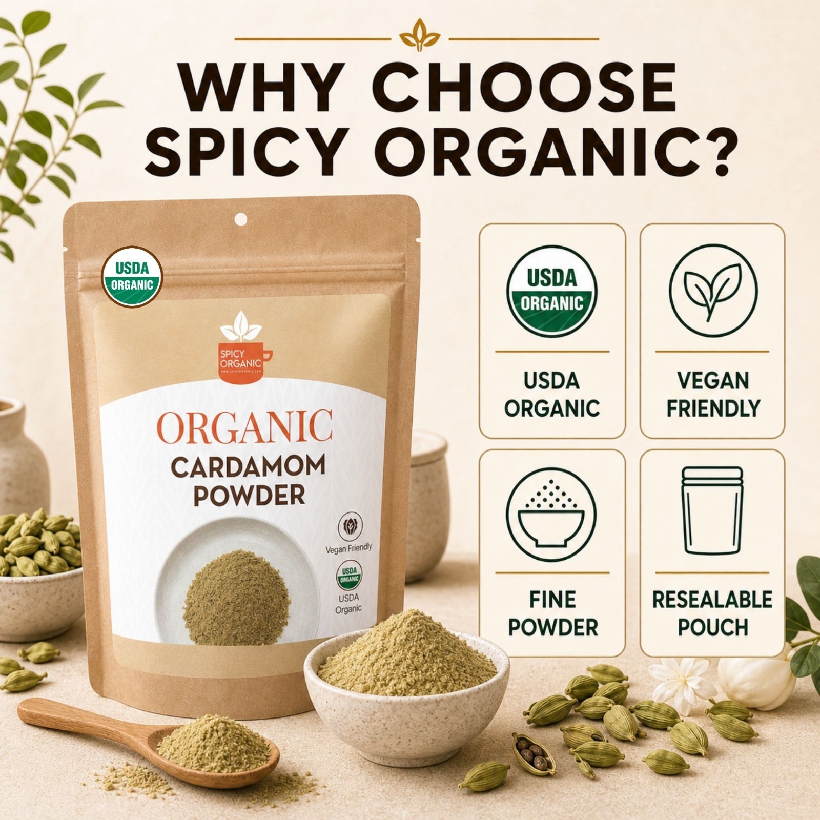 Spicy Organic Cardamom Powder 10 lbs | USDA Organic