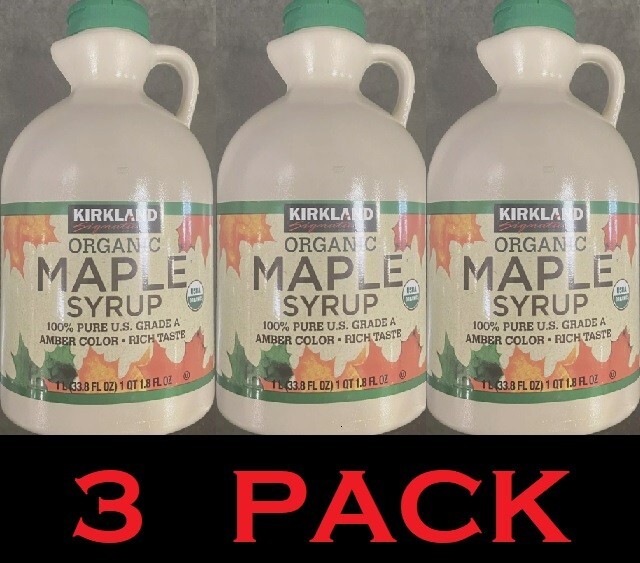Kirkland Signature 100% Pure US GRADE A USDA Organic Maple Syrup 33.8 oz 3 PACK