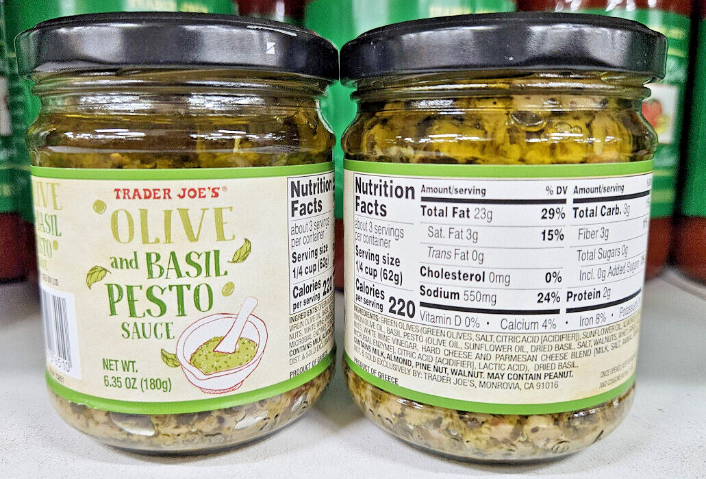 Trader Joe’s Olive and Basil Pesto Sauce 6.35oz 180g (2 Jars)