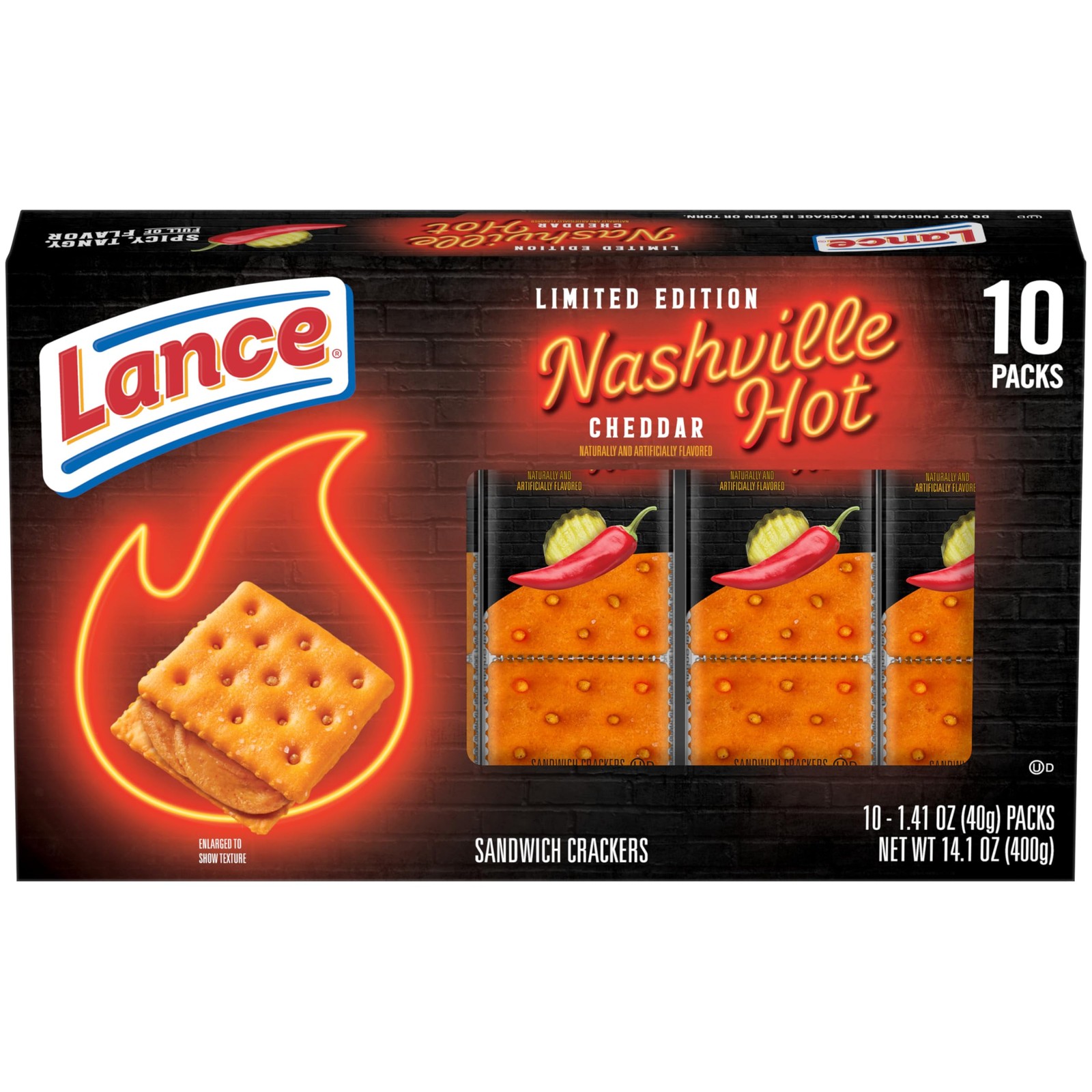 Lance Nashville Hot Cheddar Sandwich Crackers, 10 Pack 1.41 Ounce (Pack of 10)
