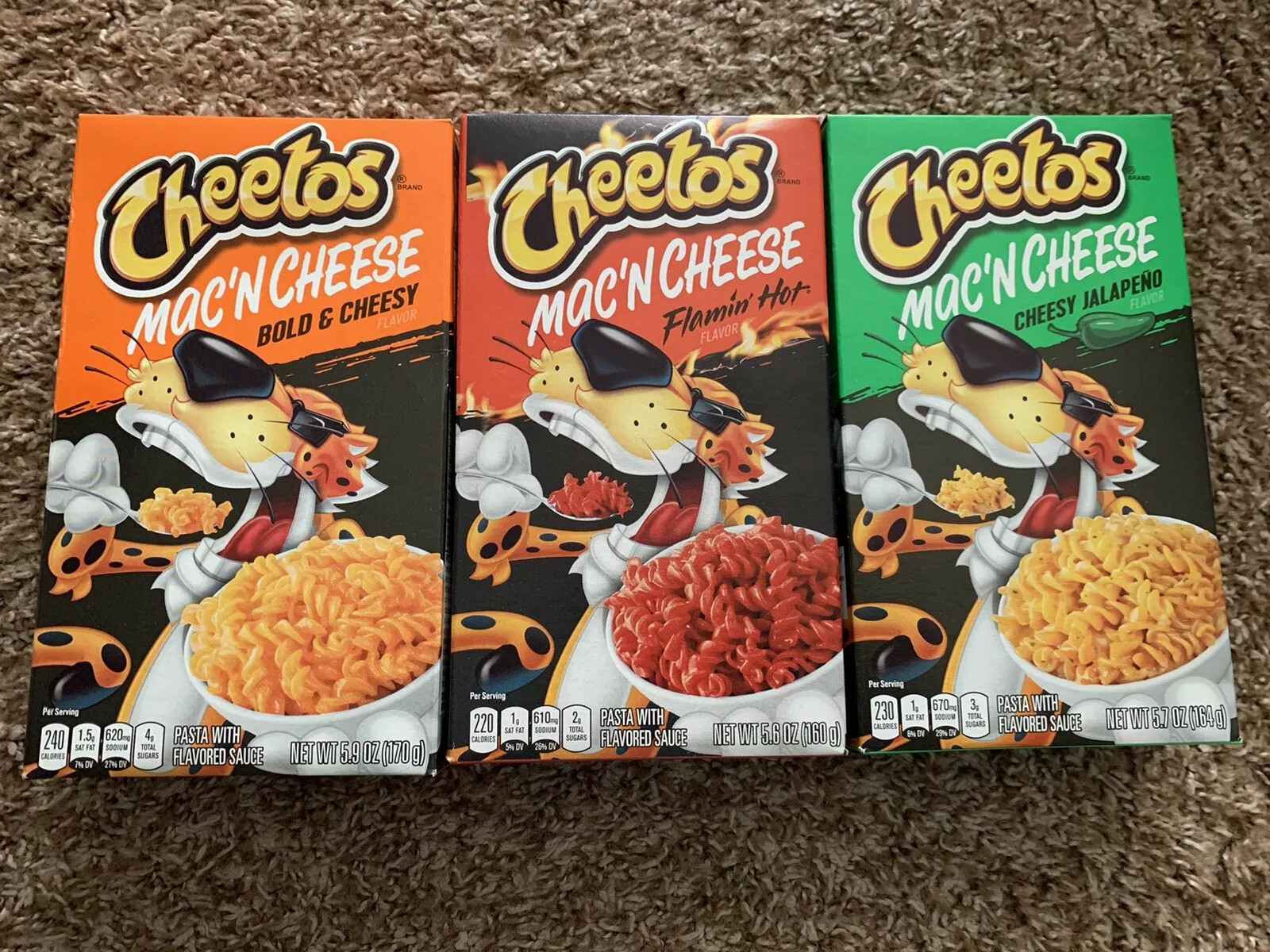 (3) Cheetos Mac ‘n Cheese Flamin Hot, Cheesy Jalapeño And Bold And Cheesy – NEW!