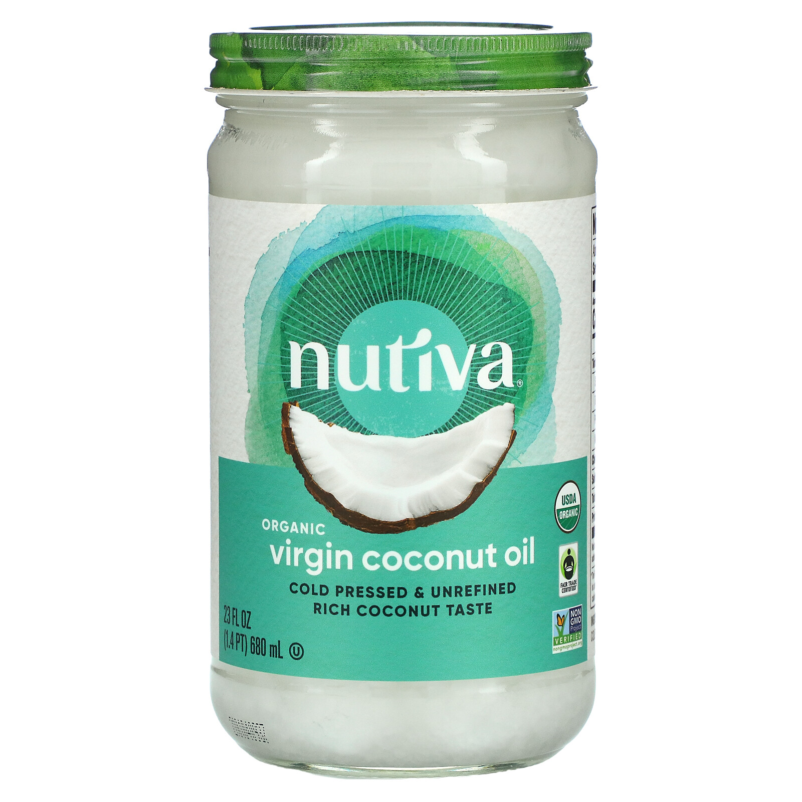 Nutiva Organic Coconut Oil Virgin 23 fl oz 680 ml B Corp, Fair Trade,