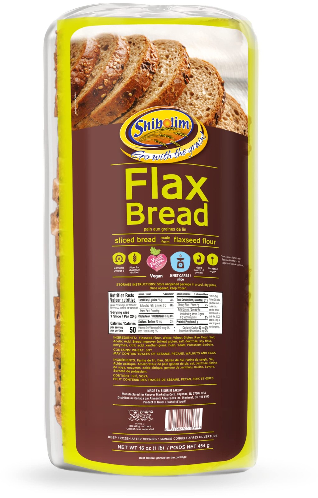 FlaxSeed Bread Low Carb Keto Friendly Vegan Rich Fiber Protein 1 Pound