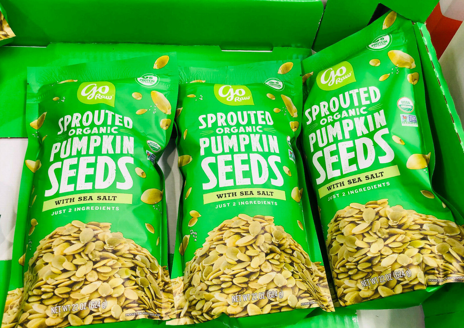 3 Packs Go Raw Organic Sprouted Pumpkin Seeds with Sea Salt 22oz Ea. Total 66oz