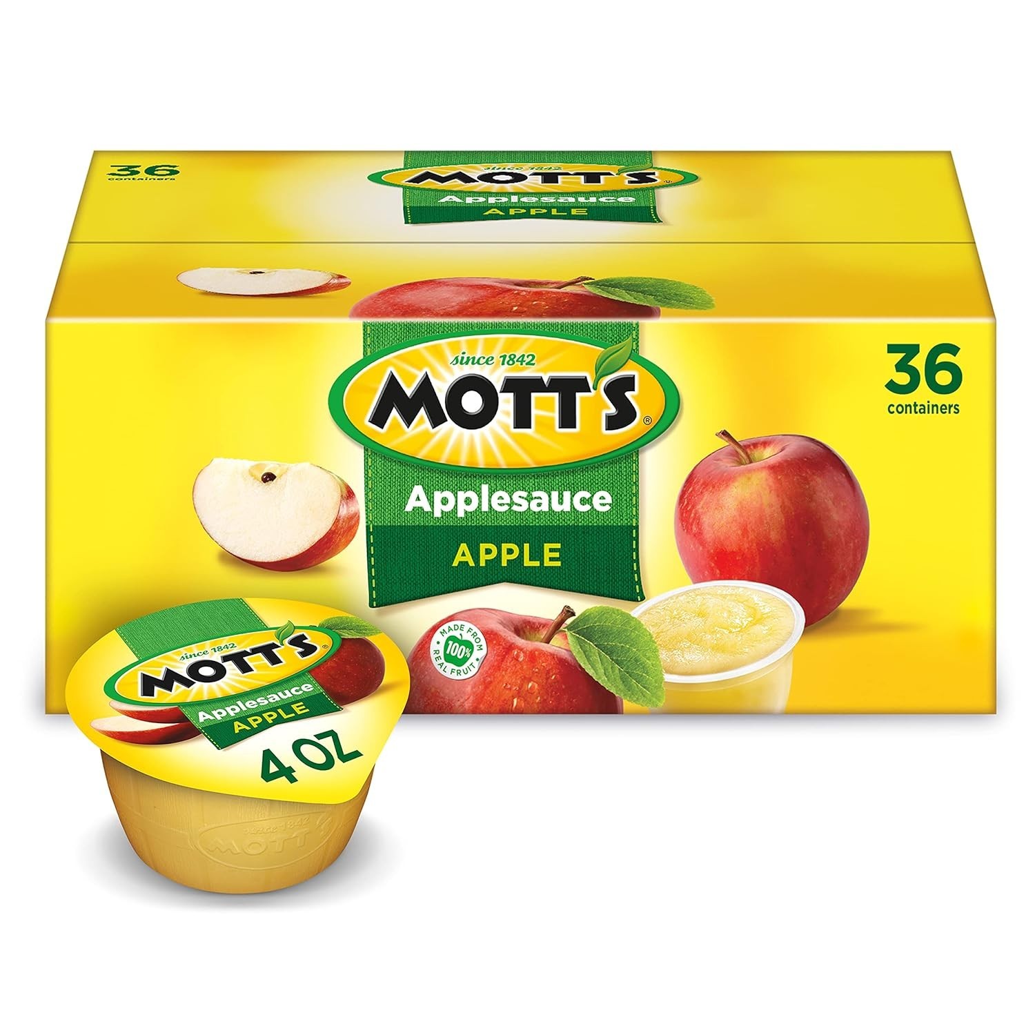 Applesauce, 4 Oz Cups, 36 Count, No Artificial Flavors, Good Source of Vitamin C