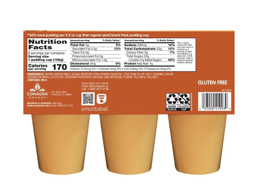 4 pack Butterscotch Flavored Pudding, Super Size, 6 Count Pudding Cups